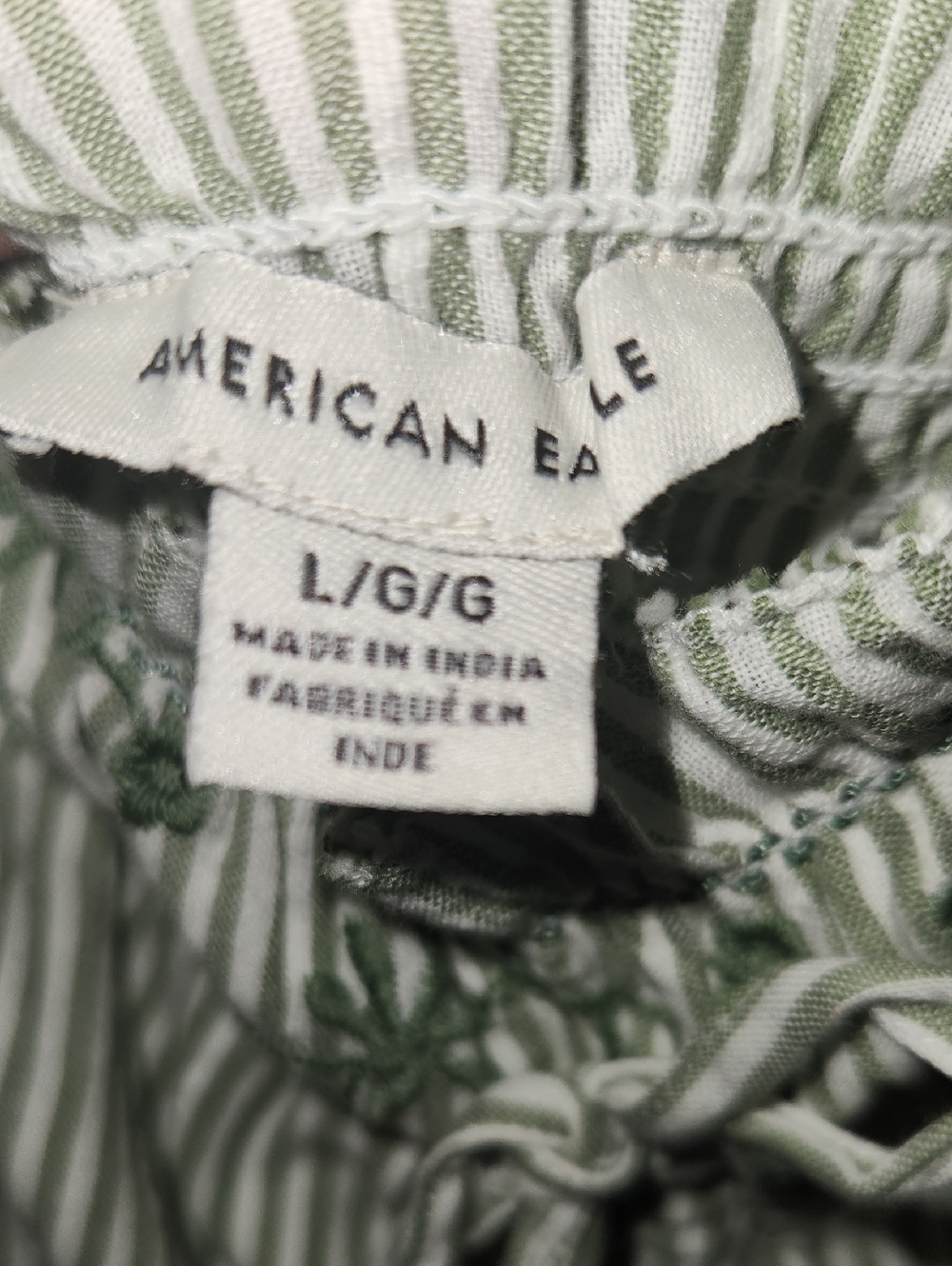 American Eagle Green and white striped Puff Sleeve, Lined Dress Size L - Picture 4 of 7